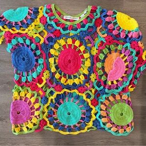 Vintage Michael Simon Colorful Crochet Sweater Top- Womens One Size-READ
